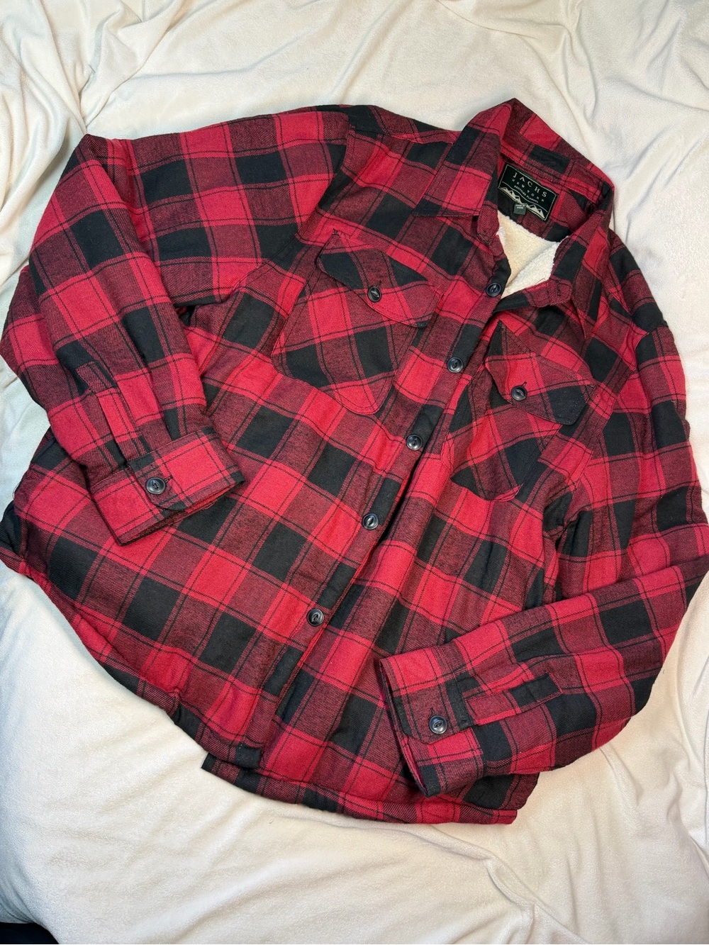 Jachs Red and Black Plaid Button-Up Shirt Jacket